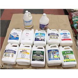 PALLET WITH 12 JUGS OF ASSORTED CHEMICALS