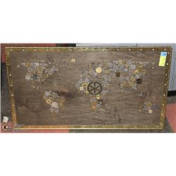 CUSTOM WORLD MAP METAL ART PIECE 28 X 16"