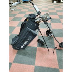 GOLF BAG & FOLDING ROLLING CART INCLUDES CLUBS