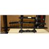 Image 1 : 3 VARIOUS LENGTH DECOR SAMURAI KNIVES ON A STAND