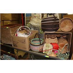 LARGE LOT OF WICKER AND HAND WOVEN BASKETS