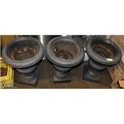 3 LARGE CAST IRON PLANTERS 24" TALL
