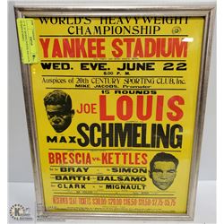 11" X 14" BOXING POSTER JOE LOUIS VS MAX SCHMELI