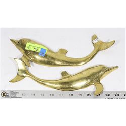 PAIR OF SOLID BRASS DOLPHINS APPROX 13" LONG