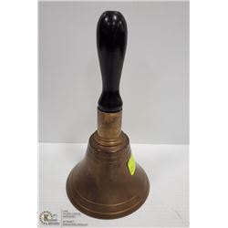 LARGE VINTAGE BRASS SCHOOL BELL W/ WOOD HANDLE