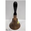 Image 1 : LARGE VINTAGE BRASS SCHOOL BELL W/ WOOD HANDLE