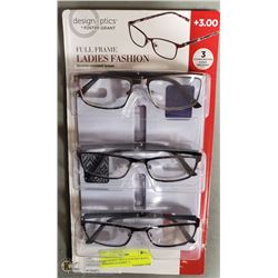 LDS DESIGN OPTICS FOSTER GRANT READING GLASSES +3
