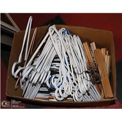 BOX W/OVER 80 PLASTIC AND WOOD HANGERS