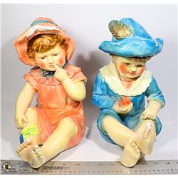 VINTAGE CHALK WARE FIGURES OF BOY AND GIRL
