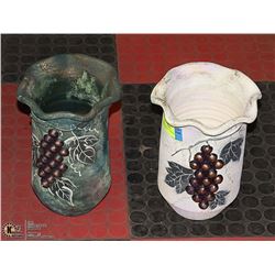 SET OF 2 VINTAGE CERAMIC GRAPE DESIGN WINE