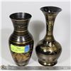 Image 1 : SET OF 2 -  7 & 8 "H BLACK & BRASS ETCHED VASES