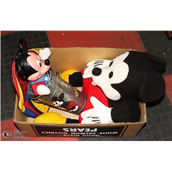 MICKEY MOUSE – LARGE STUFFED, SMALL DOLL, METAL