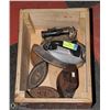 Image 1 : SEVERAL VINTAGE IRONS INC ART DECO IN WOOD BOX
