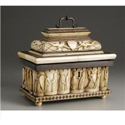 A Northern Italian carved bone and wood box 