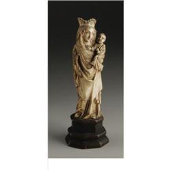 European carved ivory Madonna and Child 