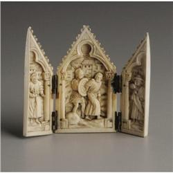 Continental Carved Ivory Gothic style Triptych 