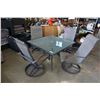 Image 1 : SQUARE GLASSTOP PATIO TABLE AND 4 SWIVEL CHAIRS