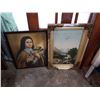 Image 1 : ANTIQUE PAINTING - NEEDS REPAIR AND VINTAGE RELIGIOUS PRINT
