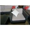 Image 2 : BRAND NEW OUTDOOR RATTAN CLUB CHAIR RETAIL $399 W/ LIGHT GREY CUSHIONS - POWDER COATED STEEL FRAME, 