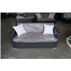 Image 1 : BRAND NEW OUTDOR RATTAN LOVE SEAT RETAIL $699 W/ DARK GREY CUSHIONS AND 2 THROW PILLOWS - POWDER COA