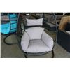 Image 2 : BRAND NEW LIGHT GREY CUSHION HANGING EGG CHAIR - RETAIL $949 W/ NECK PILLOW, FOLDABLE FRAME, POWDER 