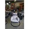 Image 8 : BRAND NEW LIGHT GREY CUSHION HANGING EGG CHAIR - RETAIL $949 W/ NECK PILLOW, FOLDABLE FRAME, POWDER 
