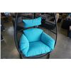 Image 2 : BRAND NEW BLUE CUSHION HANGING EGG CHAIR - RETAIL $949 W/ NECK PILLOW, FOLDABLE FRAME, POWDER COATED