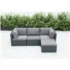 Image 1 : BRAND NEW RATTAN OUTDOOR 4 PIECE MODULAR SECTIONAL SOFA W/ DARK GREY CUSHIONS - RETAIL $1299 POWDER 
