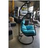 Image 8 : BRAND NEW BLUE CUSHION HANGING EGG CHAIR - RETAIL $949 W/ NECK PILLOW, FOLDABLE FRAME, POWDER COATED