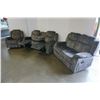 Image 2 : BRAND NEW MODERN VELVET 3 PIECE SOFA SET W/ DROP DOWN CONSOLE AND ROCKING RECLINER - RETAIL $2899