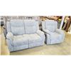 Image 2 : BRAND NEW 3 PIECE FABRIC RECLINING SOFA SET - RETAIL $2299 ROCKER RECLINER, LOVE SEAT, AND SOFA W/ F