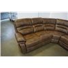 Image 2 : BRAND NEW BROWN AIR LEATHER CORNER RECLINING SECTIONAL W/ CONSOLE AND BRASS NAIL HEADS - RETAIL $289