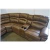 Image 8 : BRAND NEW BROWN AIR LEATHER CORNER RECLINING SECTIONAL W/ CONSOLE AND BRASS NAIL HEADS - RETAIL $289