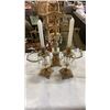 Image 1 : VINTAGE BRASS AND GLASS SCALE AND 2 CANDLE STICKS