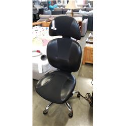 BLACK LEATHER OFFICE CHAIR-VISIBLE WEAR ON TOP