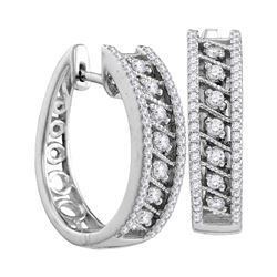 Womens Round Diamond Hoop Earrings 1/2 Cttw 10kt White Gold - REF-36H9R