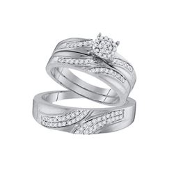 His Hers Round Diamond Cluster Matching Wedding Set 1/2 Cttw 10kt White Gold - REF-44Y5N