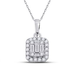 Womens Baguette Diamond Cluster Pendant 1/4 Cttw 14kt White Gold - REF-21K5Y