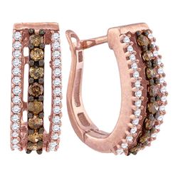 Brown White Diamond Womens Pave Hoop Earrings 1/2 Cttw 10k Rose Gold - REF-25A9N