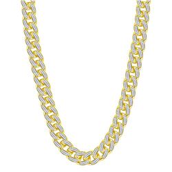 Mens Round Diamond Cuban Link Chain Necklace 13-1/5 Cttw 10kt Yellow Gold - REF-1044M5H