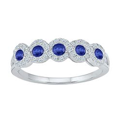 Womens Round Lab-Created Blue Sapphire Band Ring 1/2 Cttw Size 11 10kt White Gold - REF-21K5Y
