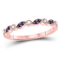 Womens Round Blue Sapphire Diamond Stackable Band Ring 1/10 Cttw 10kt Rose Gold - REF-13Y9N