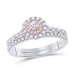 Round Diamond Bridal Wedding Ring Band Set 1/2 Cttw 10kt Two-tone Gold - REF-41N9F