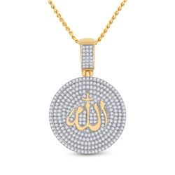 Mens Round Diamond Allah Islam Circle Charm Pendant 2-3/4 Cttw 14kt Yellow Gold - REF-192A9M