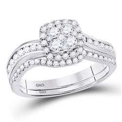 Round Diamond Bridal Wedding Ring Band Set 3/4 Cttw 14kt White Gold - REF-65K5Y