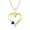 Image 1 : Womens Round Lab-Created Blue Sapphire Heart Pendant 1/20 Cttw 10kt Yellow Gold - REF-9M5H