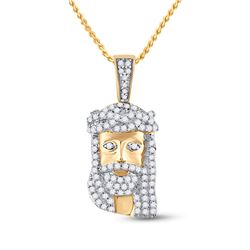 Mens Round Diamond Jesus Face Charm Pendant 1/3 Cttw 10kt Yellow Gold - REF-19K5Y