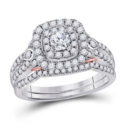Round Diamond Bridal Wedding Ring Band Set 1 Cttw 14kt Two-tone Gold - REF-107M9H