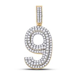 Mens Round Diamond Number 9 Charm Pendant 1-5/8 Cttw 10kt Yellow Gold - REF-82X9A