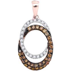 Womens Round Brown Diamond Double Oval Pendant 1/2 Cttw 10kt Rose Gold - REF-26W9K